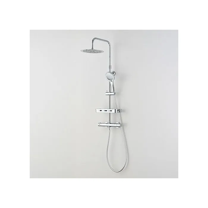 Edouard Rousseau - Ars Tab - Colonne de douche avec mitigeur thermostatique - Douche de tête ronde et douchette à main - Finition chrome