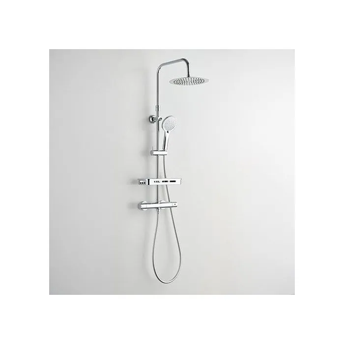 Edouard Rousseau - Ars Tab - Colonne de douche avec mitigeur thermostatique - Douche de tête ronde et douchette à main - Finition chrome