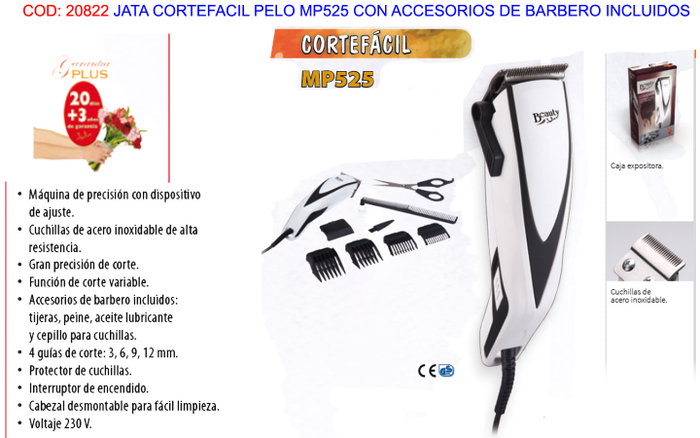 JATA CORTEFACIL PELO MP525 avec accessoires de barbier inclus JATA CORTEFACIL PELO MP525 avec accessoires de barbier inclus