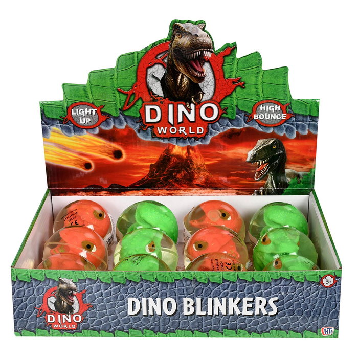 HTI Pelotes Sautantes Dinosaures avec Lumières - Lot de 12 - Langues: Anglais, Français, Allemand, Italien, Portugais, Espagnol - Pour Enfants 3 ans et plus