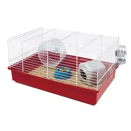 Ferplast Cage pour Hamster 46x29x23 cm avec Accessoires (Roue, Mangeoire, Maisonnette, Abreuvoir) en Métal Rouge - Montage Facile - Intérieur