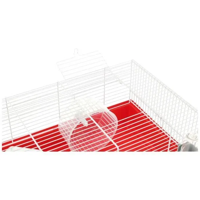 Ferplast Cage pour Hamster 46x29x23 cm avec Accessoires (Roue, Mangeoire, Maisonnette, Abreuvoir) en Métal Rouge - Montage Facile - Intérieur