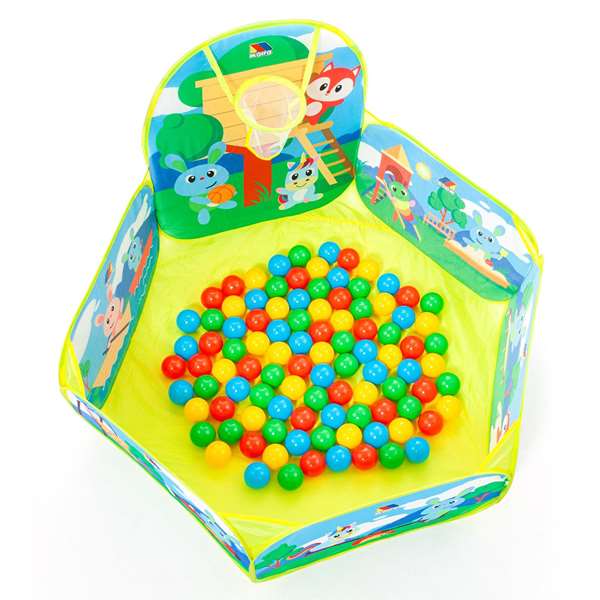 Molto Parc de jeux avec panier et 25 balles - 76x100x110 cm - Pour enfants dès 1 an - Espagnol/Anglais