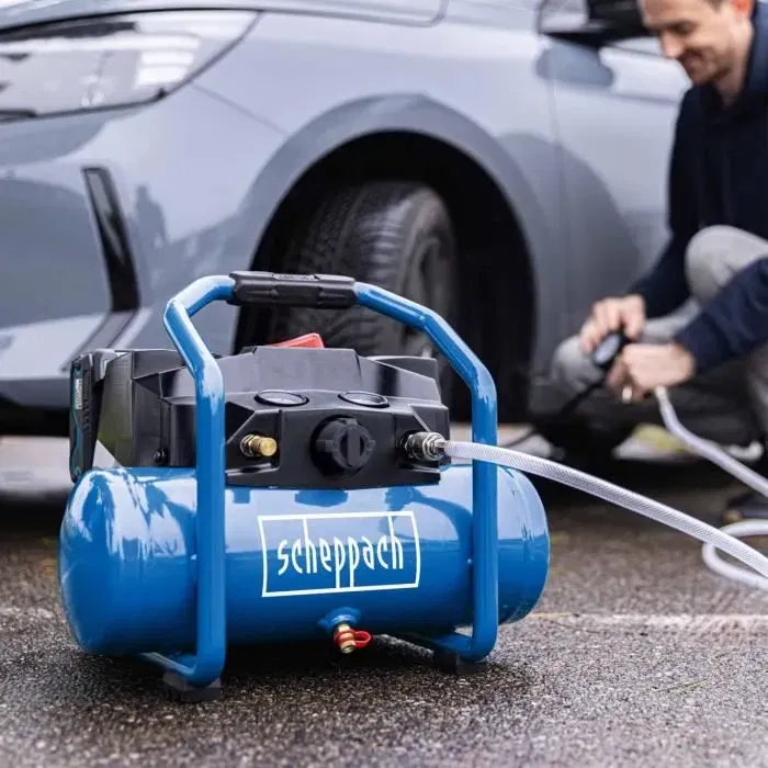 Scheppach C-ACT160/6-X Compresseur sans fil 20V avec batterie et starterkit 2.5Ah, cuve 6L, pour travaux mobile à la maison, atelier ou garage