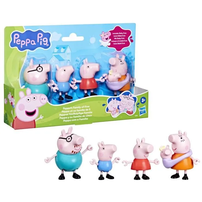 Hasbro Peppa Pig Figurines articulées Famille de 5 avec bébé Evie, coffret jouets pour garçons et filles dès 3 ans Hasbro Peppa Pig Figurines articulées Famille de 5 avec bébé Evie, coffret jouets pour garçons et filles dès 3 ans