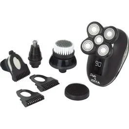 JOCCA - Kit de Rasage et Soin Visage Barbe et Moustache 1602, 5 Têtes Interchangeables, Tondeuse Nez et Oreilles, Autonomie 1h, Charge USB, Batterie Lithium-Polymère 600 mAh 3.7 V