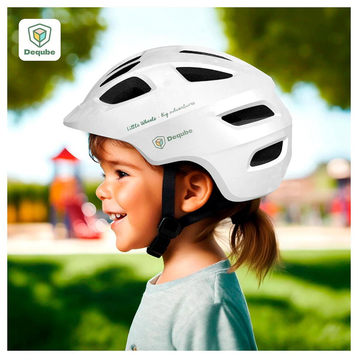DEQUBE Casque de vélo pour enfant blanc 48-52 cm léger et ventilé, âge recommandé 2-5 ans