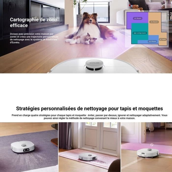 Eureka J15 Pro Ultra - Robot aspirateur laveur 16 200 Pa avec lavage à l'eau chaude 75°C Eureka J15 Pro Ultra - Robot aspirateur laveur 16 200 Pa avec lavage à l'eau chaude 75°C