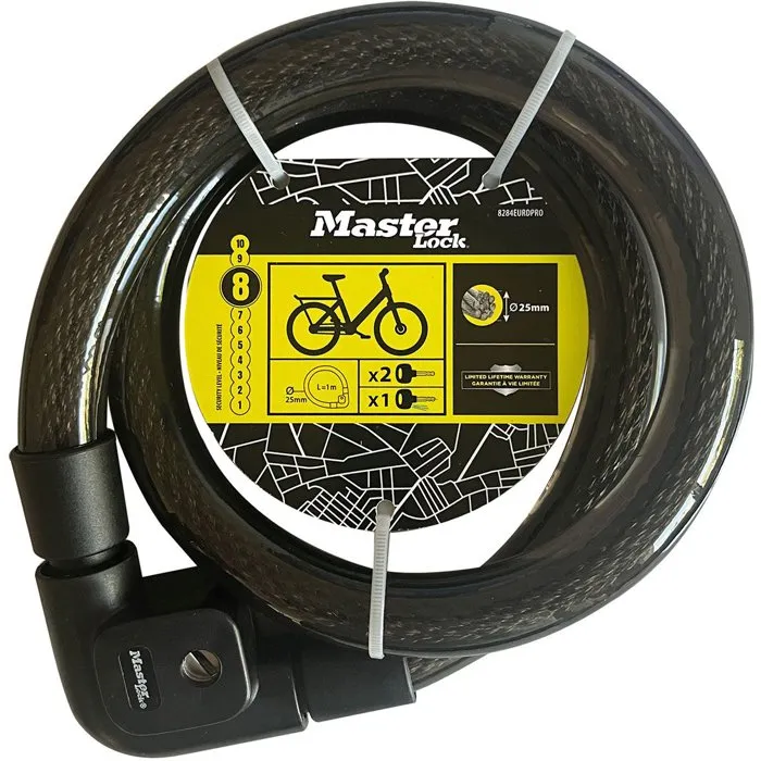 Master Lock Antivol câble à clé, 1 m, Acier tressé Master Lock Antivol câble à clé, 1 m, Acier tressé