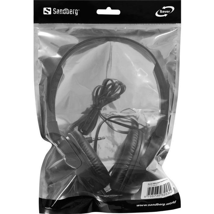 Sandberg Saver MiniJack - Casque audio pliable avec contrôle de volume sur câble - Compatibilité universelle MiniJack pour voyages