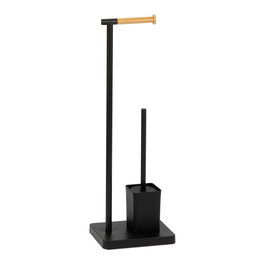 Andrea House BA72129 Porte-rouleau et balai WC Bambou Métal Noir 23x18x69.5 cm