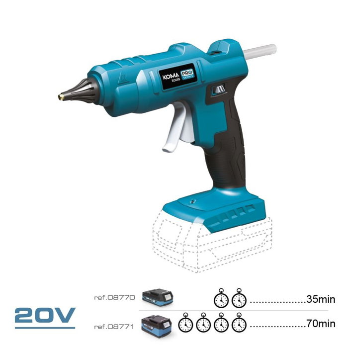 Koma Tools Pistole à colle thermofusible 20 V pour barres de silicone ø11 mm, modèle 20v-pt
