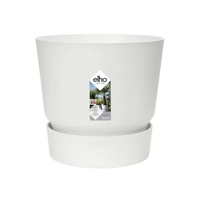 Elho Pot de fleurs GREENVILLE Rond 47, Extérieur en plastique recyclé Ø 47 x H 44,1 cm Blanc, Résistant au gel avec réservoir d'eau intégré