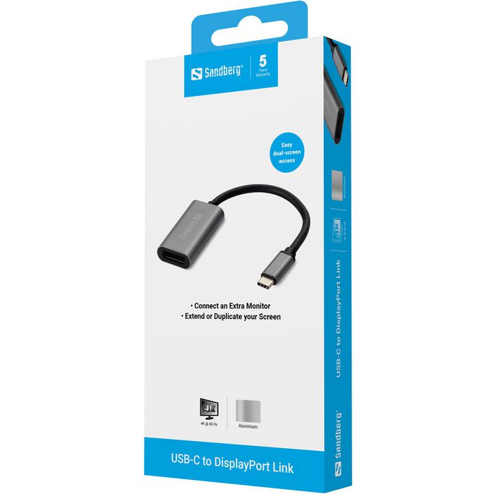 Sandberg Adaptateur USB-C vers DisplayPort, Câble de Connexion pour Écran Supplémentaire, Télévision ou Projecteur Sandberg Adaptateur USB-C vers DisplayPort, Câble de Connexion pour Écran Supplémentaire, Télévision ou Projecteur