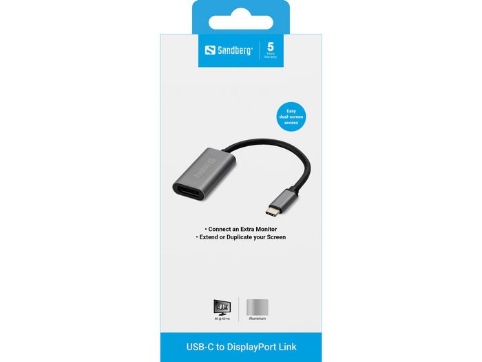 Sandberg Adaptateur USB-C vers DisplayPort, Câble de Connexion pour Écran Supplémentaire, Télévision ou Projecteur Sandberg Adaptateur USB-C vers DisplayPort, Câble de Connexion pour Écran Supplémentaire, Télévision ou Projecteur