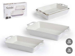 VESSIA Set de 6 plateaux rectangulaires avec anses ouvertes en porcelaine blanche