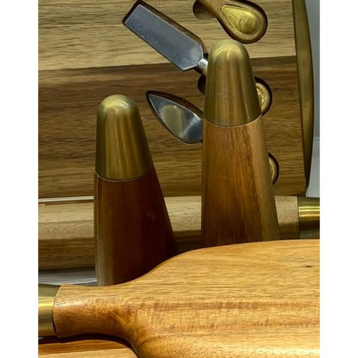 Home ESPRIT Salière et Poivrière en Acier Inoxydable et Acacia, Doré Naturel