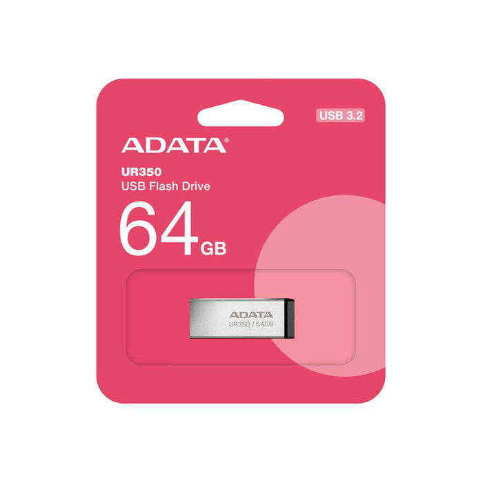 ADATA Mémoire USB 3.2 UR350 64 Go Métallique - Clé USB 5 Gbps - Noir