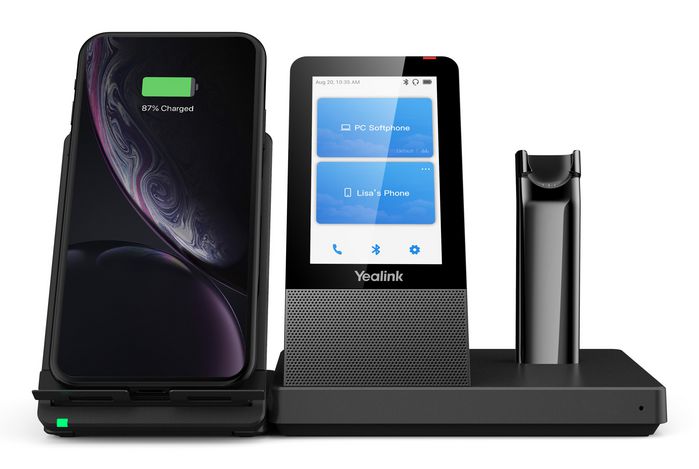 Yealink WH67 - Casque DECT sans fil tout-en-un avec écran tactile 4" (480x800), Bluetooth, USB 3.0, station d'accueil de téléphonie UC, recharge Qi et compatible Microsoft Teams