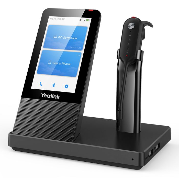Yealink WH67 - Casque DECT sans fil tout-en-un avec écran tactile 4" (480x800), Bluetooth, USB 3.0, station d'accueil de téléphonie UC, recharge Qi et compatible Microsoft Teams