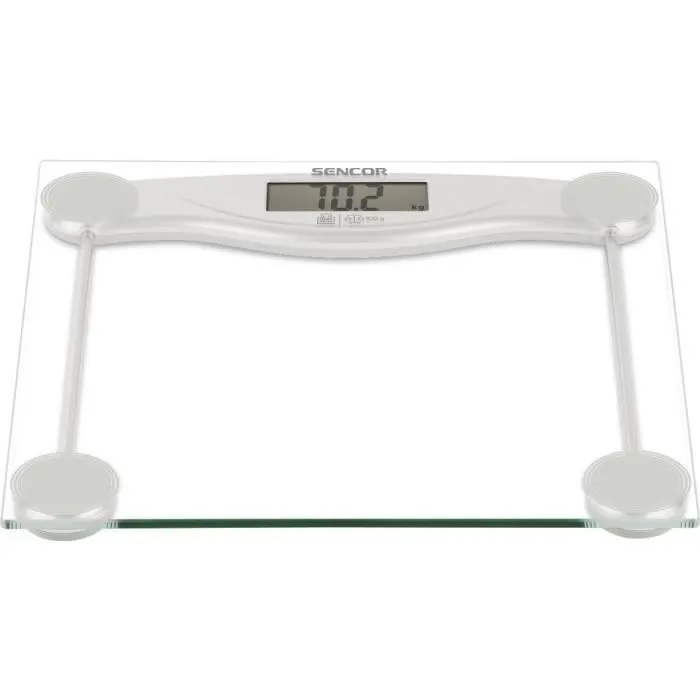 Sencor Pese Personne SBS 113SL - Balance de salle de bain avec surface en verre trempé 6 mm, capacité 150 kg, écran LCD large, mise en marche automatique Sencor Pese Personne SBS 113SL - Balance de salle de bain avec surface en verre trempé 6 mm, capacité 150 kg, écran LCD large, mise en marche automatique