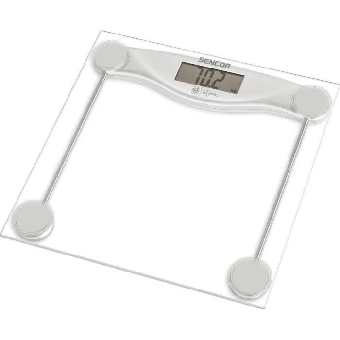 Sencor Pese Personne SBS 113SL - Balance de salle de bain avec surface en verre trempé 6 mm, capacité 150 kg, écran LCD large, mise en marche automatique Sencor Pese Personne SBS 113SL - Balance de salle de bain avec surface en verre trempé 6 mm, capacité 150 kg, écran LCD large, mise en marche automatique