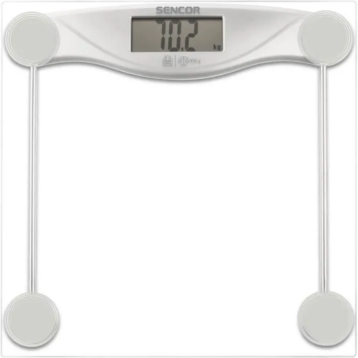 Sencor Pese Personne SBS 113SL - Balance de salle de bain avec surface en verre trempé 6 mm, capacité 150 kg, écran LCD large, mise en marche automatique Sencor Pese Personne SBS 113SL - Balance de salle de bain avec surface en verre trempé 6 mm, capacité 150 kg, écran LCD large, mise en marche automatique