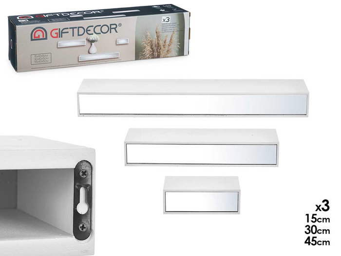 GIFTDECOR Lot de 3 Étagères Miroir Blanc (15, 30 et 45 cm) GIFTDECOR Lot de 3 Étagères Miroir Blanc (15, 30 et 45 cm)