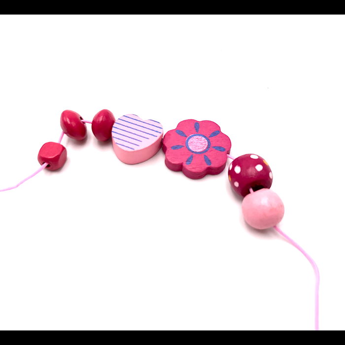 TACHAN - Kit de perles en bois roses pour créer des bracelets et colliers - Multilangue (Anglais, Français, Allemand, Italien, Portugais, Espagnol) - À partir de 5 ans