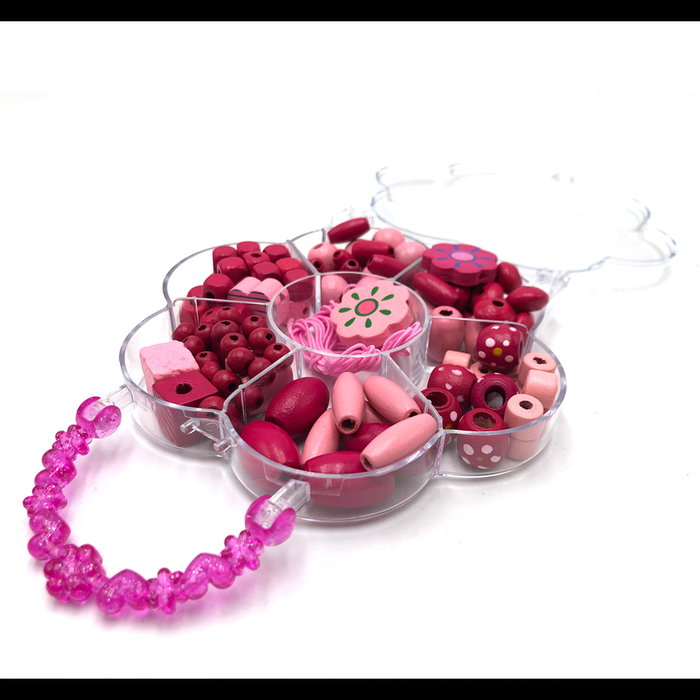 TACHAN - Kit de perles en bois roses pour créer des bracelets et colliers - Multilangue (Anglais, Français, Allemand, Italien, Portugais, Espagnol) - À partir de 5 ans