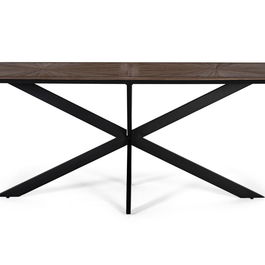 Giner y Colomer - Table de salle à manger contemporaine en bois de teck recyclé 200 cm avec plateau rectangulaire et pieds en X en métal noir