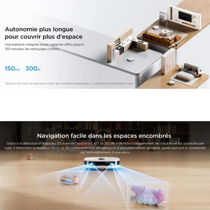 Eureka J12 Ultra Robot Aspirateur Laveur avec Station de Vidange Automatique, Serpillère Rotative, Navigation Double LiDAR et IA, Aspiration 5000 Pa