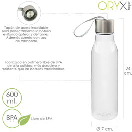 ORYX Bouteille d'eau en polymère sans BPA de 600 ml avec poignée