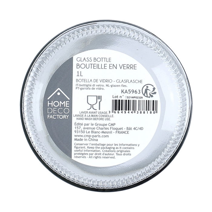 Home Deco Factory Bouteille en verre avec bouchon en liège 1 L Bistrot