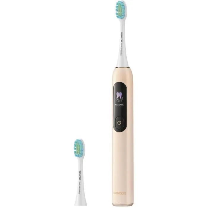 Sencor SOC 5011GD Brosse à dents électrique - Affichage numérique, 4 modes, 38000 mouvements/min, capteur de pression, autonomie 30 jours, étanche IPX7, charge USB-C Sencor SOC 5011GD Brosse à dents électrique - Affichage numérique, 4 modes, 38000 mouvements/min, capteur de pression, autonomie 30 jours, étanche IPX7, charge USB-C
