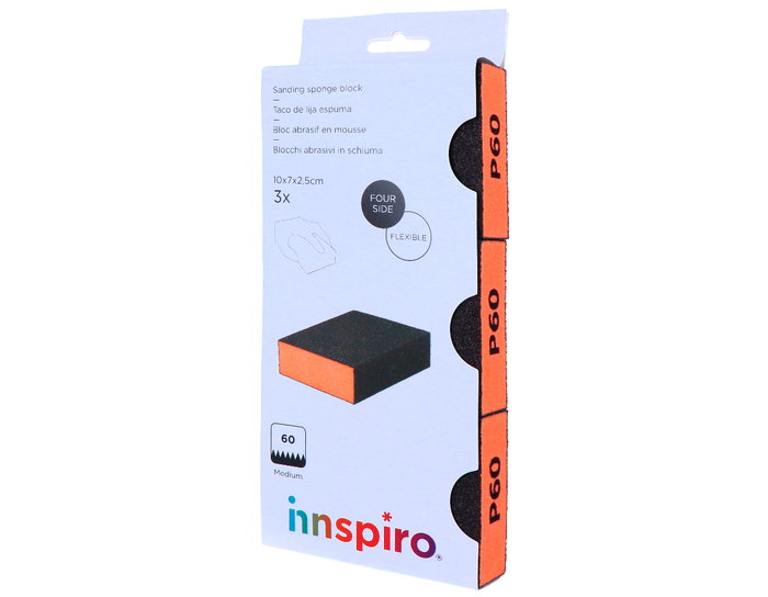 Innspiro Set de 3 blocs de ponçage en mousse flexible grain 60
