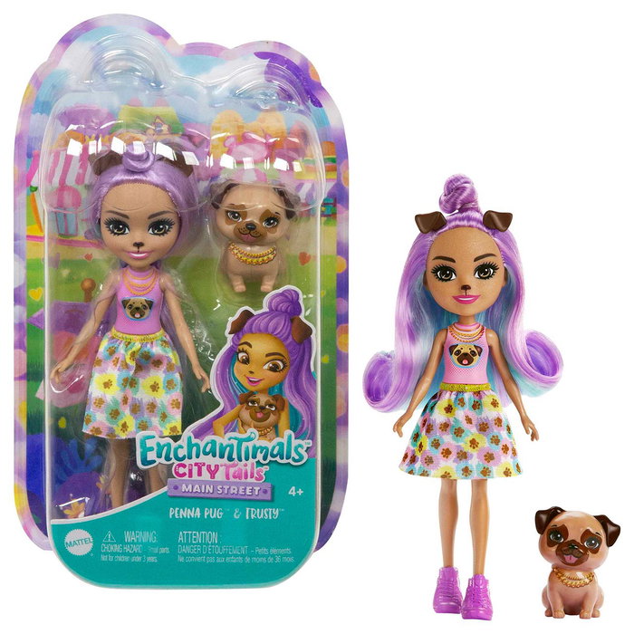 Enchantimals Poupée Penna Pug et Trusty Hkn11 City Tails Main Street - Anglais - 4 ans+ Enchantimals Poupée Penna Pug et Trusty Hkn11 City Tails Main Street - Anglais - 4 ans+