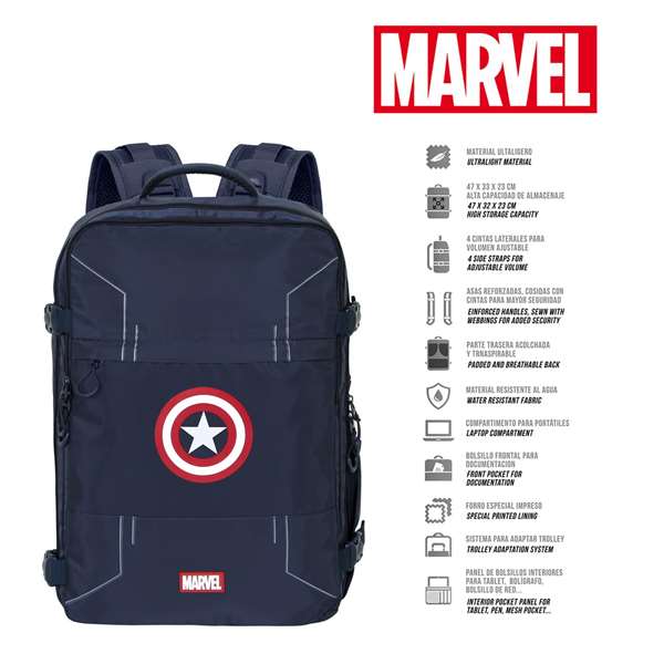 Karactermania Mochila Mercury Captain America Gears, Sac à Dos de Voyage 33x47x23 cm, Dos Rembourré avec Compartiment pour PC Portable 17 Pouces, Polyester
