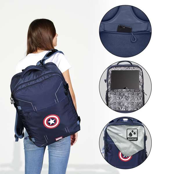 Karactermania Mochila Mercury Captain America Gears, Sac à Dos de Voyage 33x47x23 cm, Dos Rembourré avec Compartiment pour PC Portable 17 Pouces, Polyester