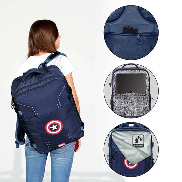 Karactermania Mochila Mercury Captain America Gears, Sac à Dos de Voyage 33x47x23 cm, Dos Rembourré avec Compartiment pour PC Portable 17 Pouces, Polyester