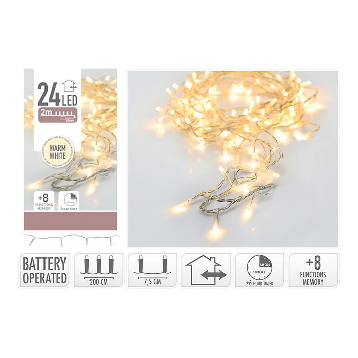 Guirlande lumineuse multifonction 24 LED blanc chaud, 2,30 m, à piles