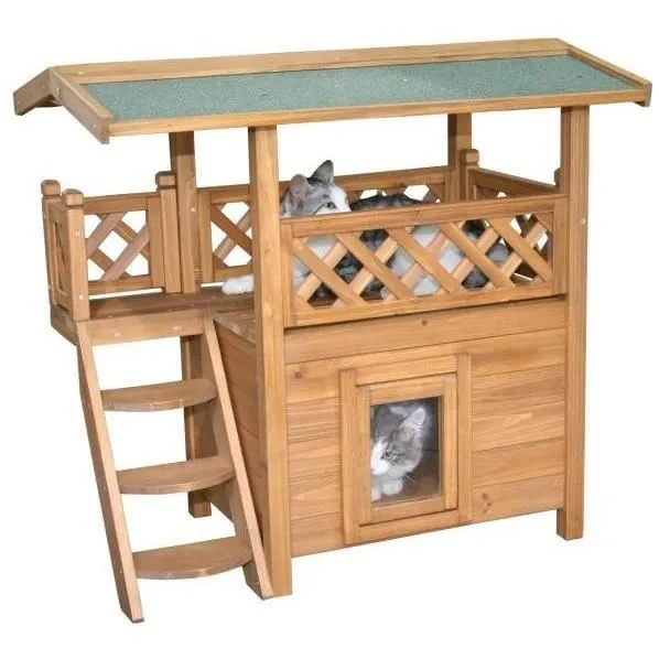 Kerbl Lodge Maisonnette en bois pour chat, 2 niveaux, toit bitumé, dimensions 77 * 50 * 73 cm, marron et vert Kerbl Lodge Maisonnette en bois pour chat, 2 niveaux, toit bitumé, dimensions 77 * 50 * 73 cm, marron et vert