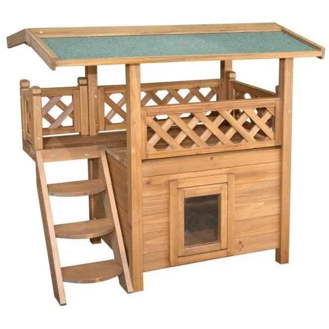 Kerbl Lodge Maisonnette en bois pour chat, 2 niveaux, toit bitumé, dimensions 77 * 50 * 73 cm, marron et vert Kerbl Lodge Maisonnette en bois pour chat, 2 niveaux, toit bitumé, dimensions 77 * 50 * 73 cm, marron et vert