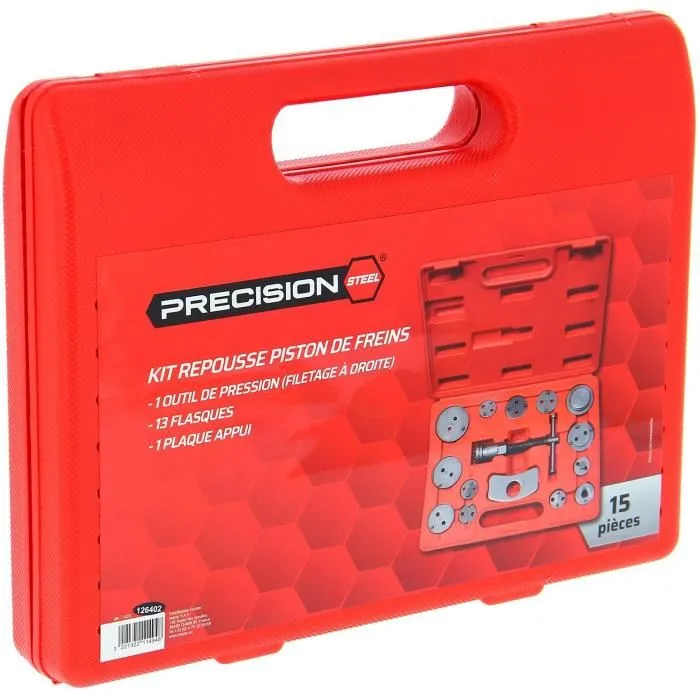 Powertrac Outil de Repoussage de Piston de Frein PRECISION STEEL - Malette avec Vis et 14 Flasques pour Étriers (A à 9)