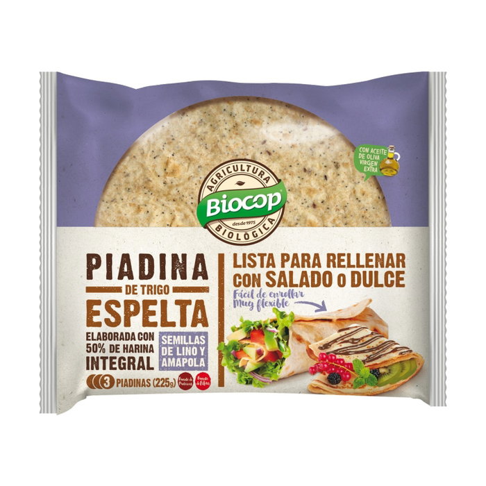 BIOCOP Piadina au blé épeautre, lin et pavot 225 g BIOCOP Piadina au blé épeautre, lin et pavot 225 g