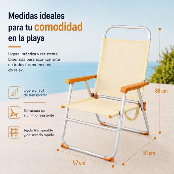 JugaToys Chaise de plage aluminium fixe arena avec poignées de transport