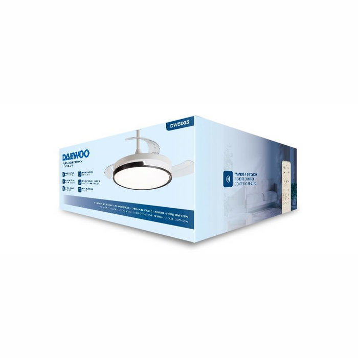 DAEWOO Ventilateur de plafond avec lames rétractables, moteur 30W et LED 25W