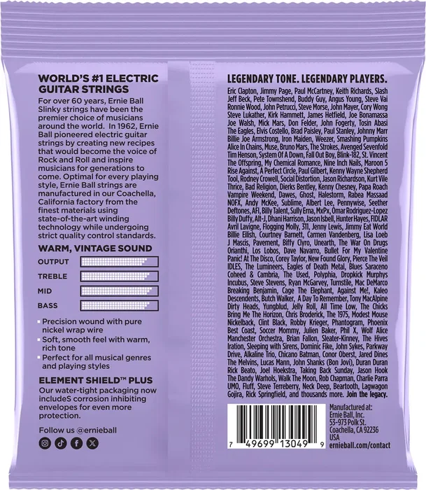 ERNIEBALL Jeu de cordes Ultra Slinky Classic Rock N Roll 10-48