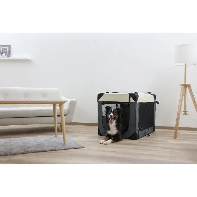 Kerbl Box de Transport pour Chien Journey, Démontable 70 x 52 x 52 cm, Nylon Résistant Lavable, Gris/Beige