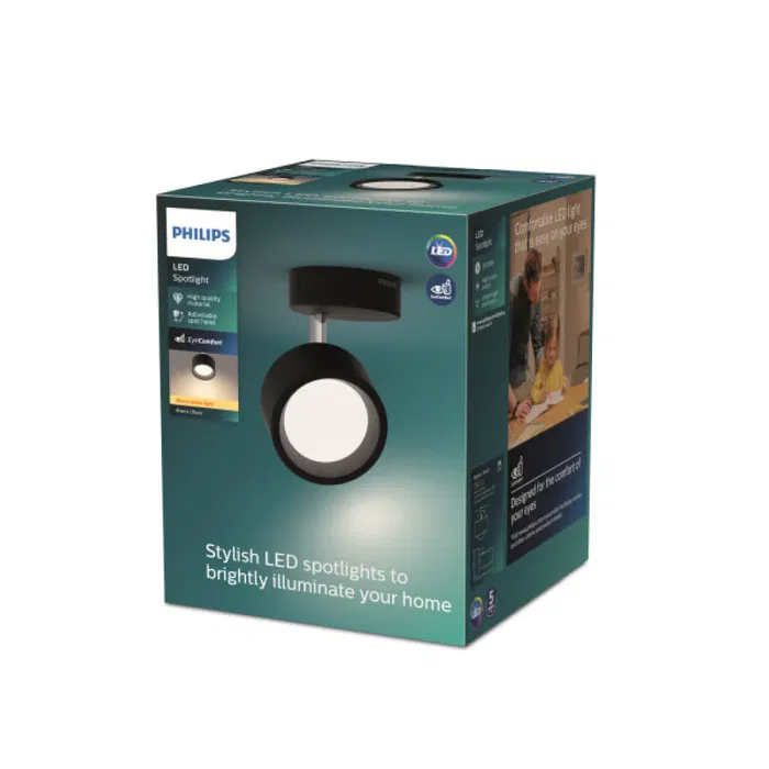 Signify Bracia Spot PH-8720169174740 Luminaire Plafond 1x5,5W 2700K Noir